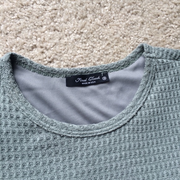 Final Touch Long Sleeve Sweater Waffle Knit Dress In Light Sage Green - Picture 6 of 8